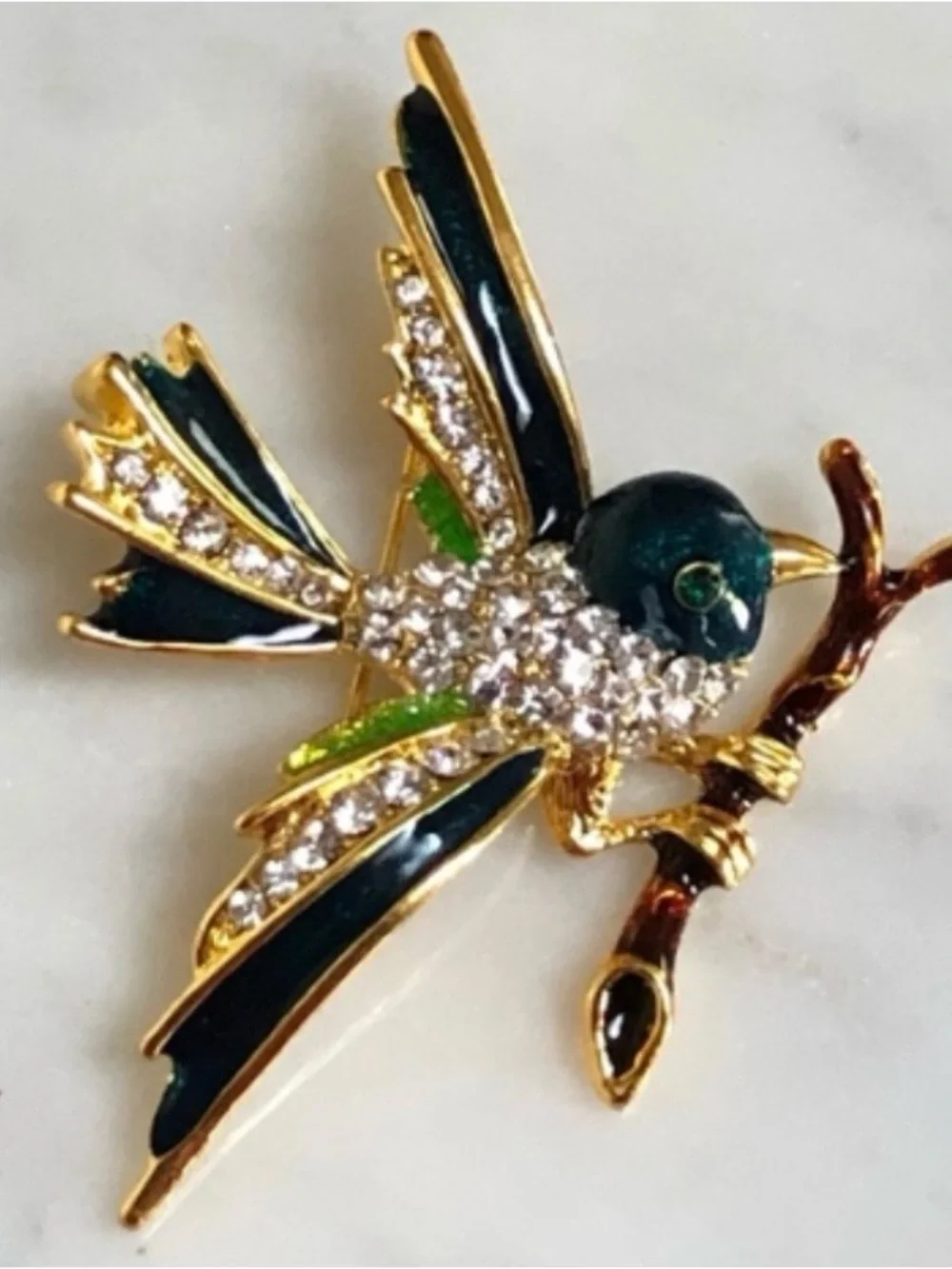 VINTAGE SPHINX PAVE CRYSTALS AND GOLD AND BLACK ENAMEL